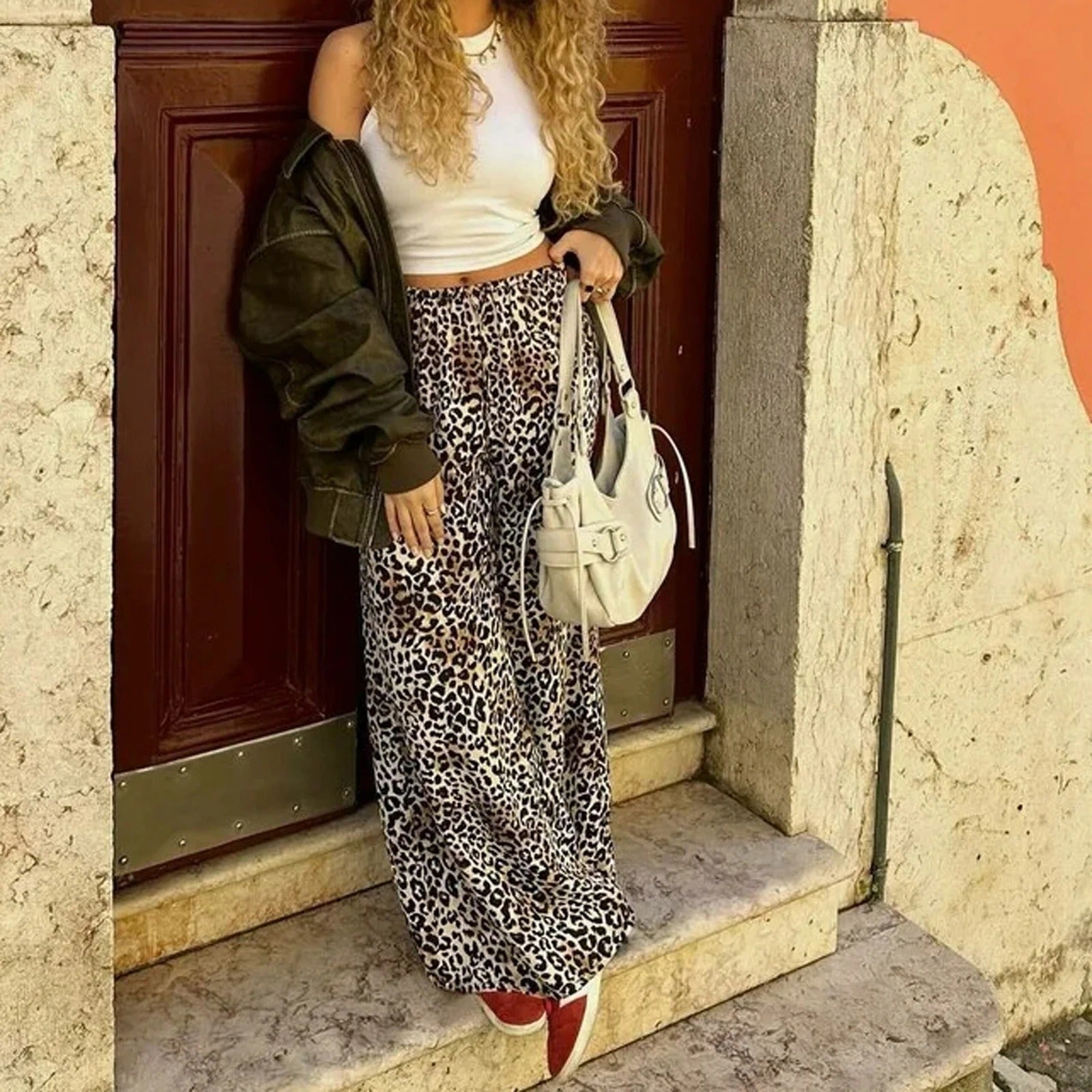Vintage Leopardenmuster Weite Hose