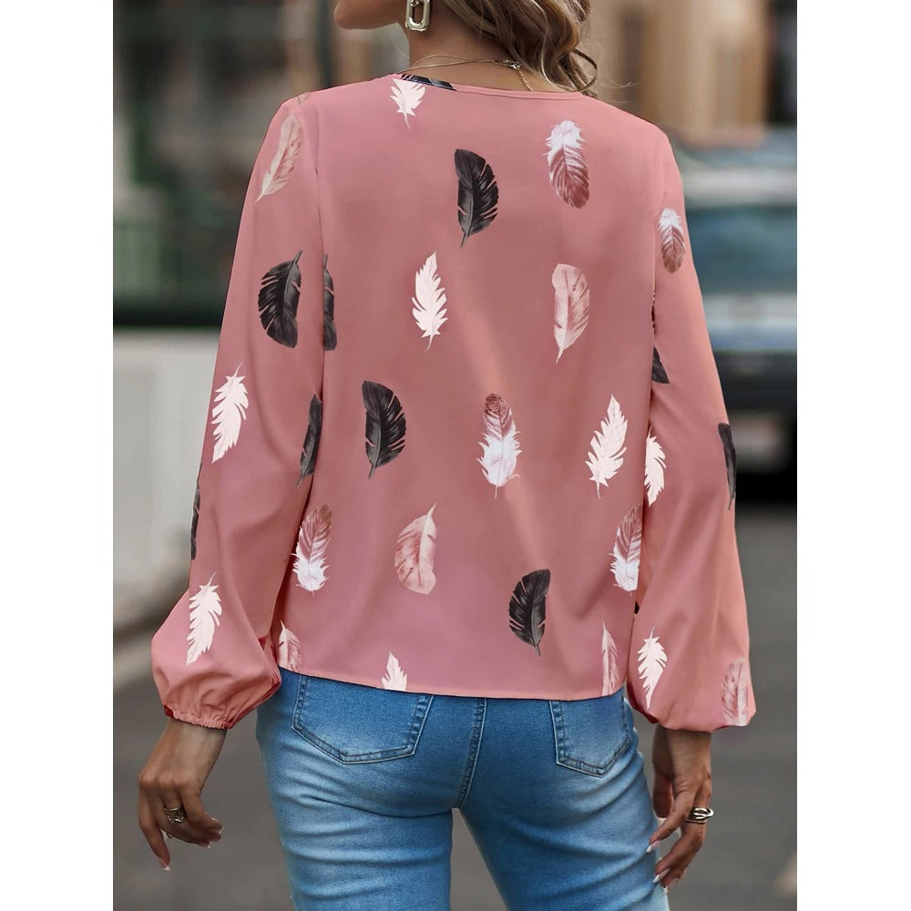 Chiffonbluse mit Federmuster