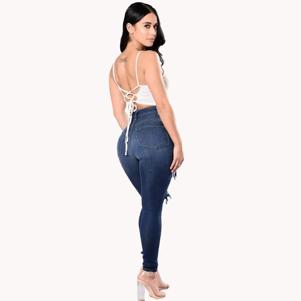 Zerrissene Jeans mit hoher Taille für Frauen