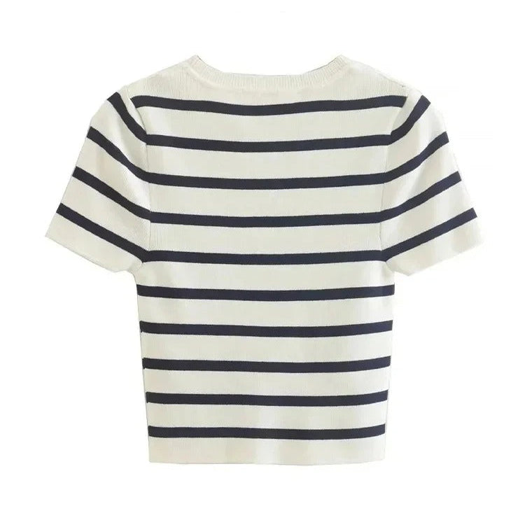Gebreide gestreepte kurze Top für Damen
