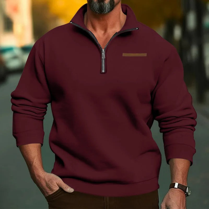 Samt-Herrenpullover mit halblangem Reißverschluss
