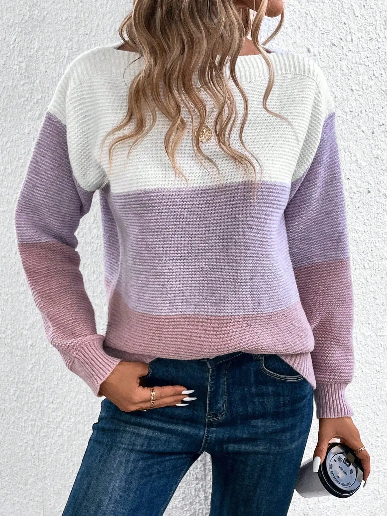 Dreifarbiger Patchwork-Pullover für Frauen