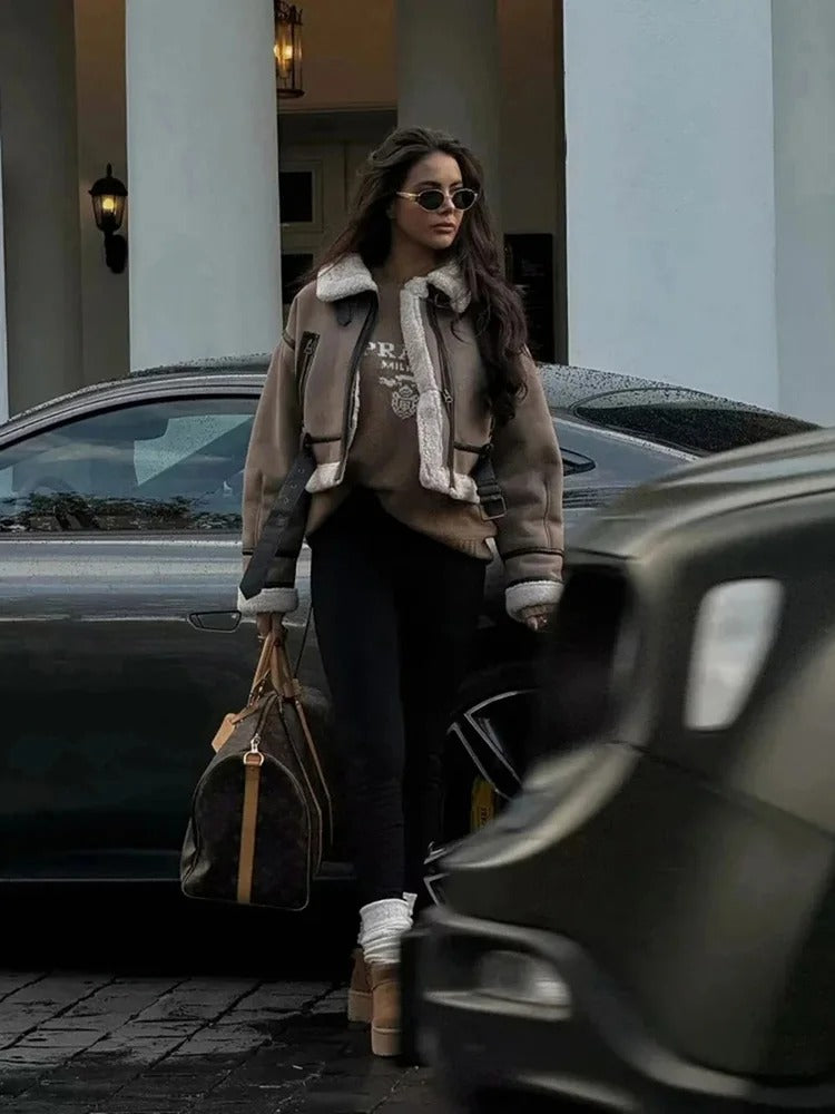 Lederjacke mit Revers für Frauen