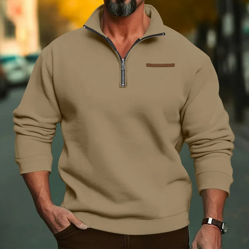 Samt-Herrenpullover mit halblangem Reißverschluss