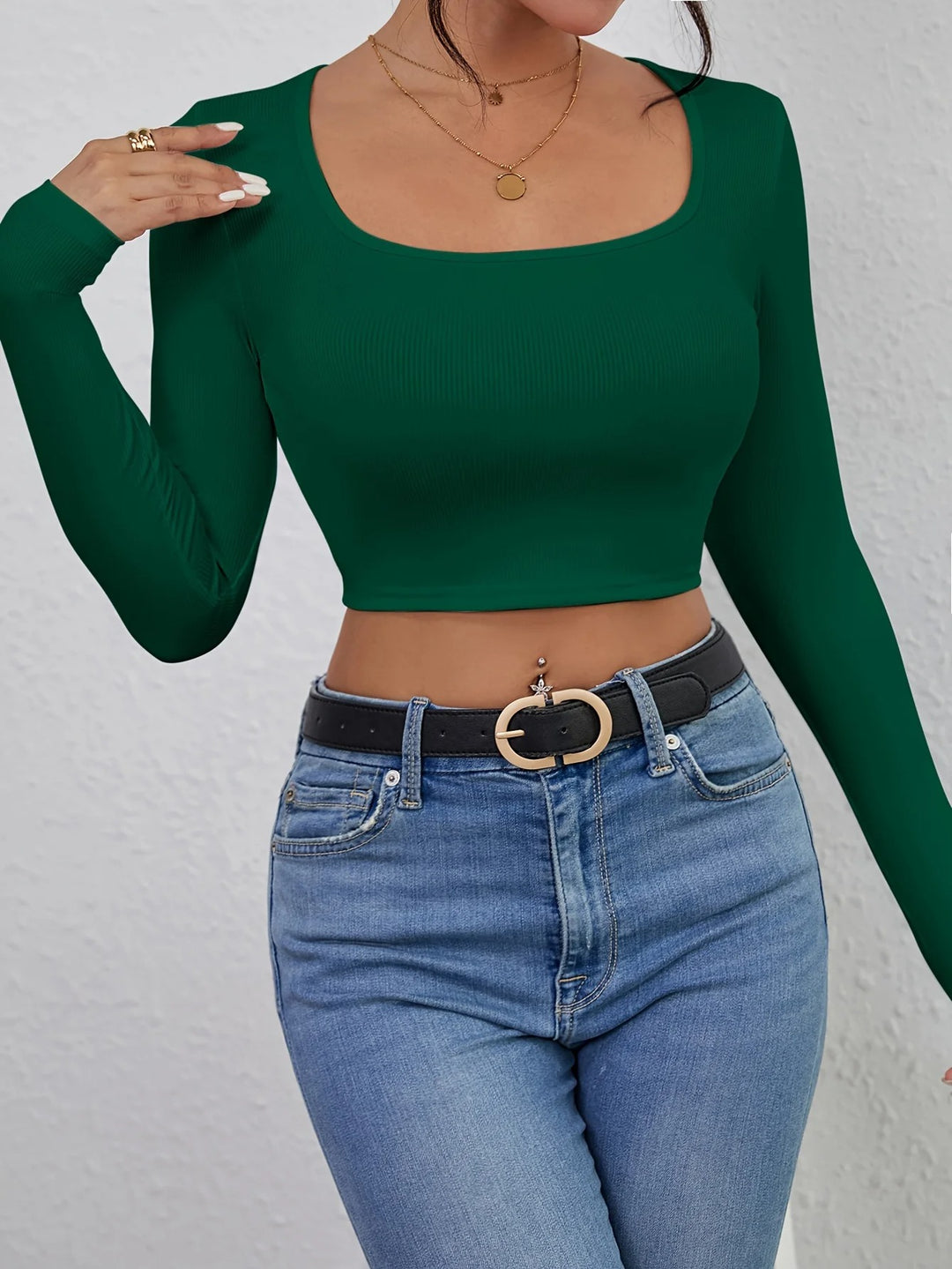 Damen-T-Shirt mit quadratischem Ausschnitt und schmaler Passform