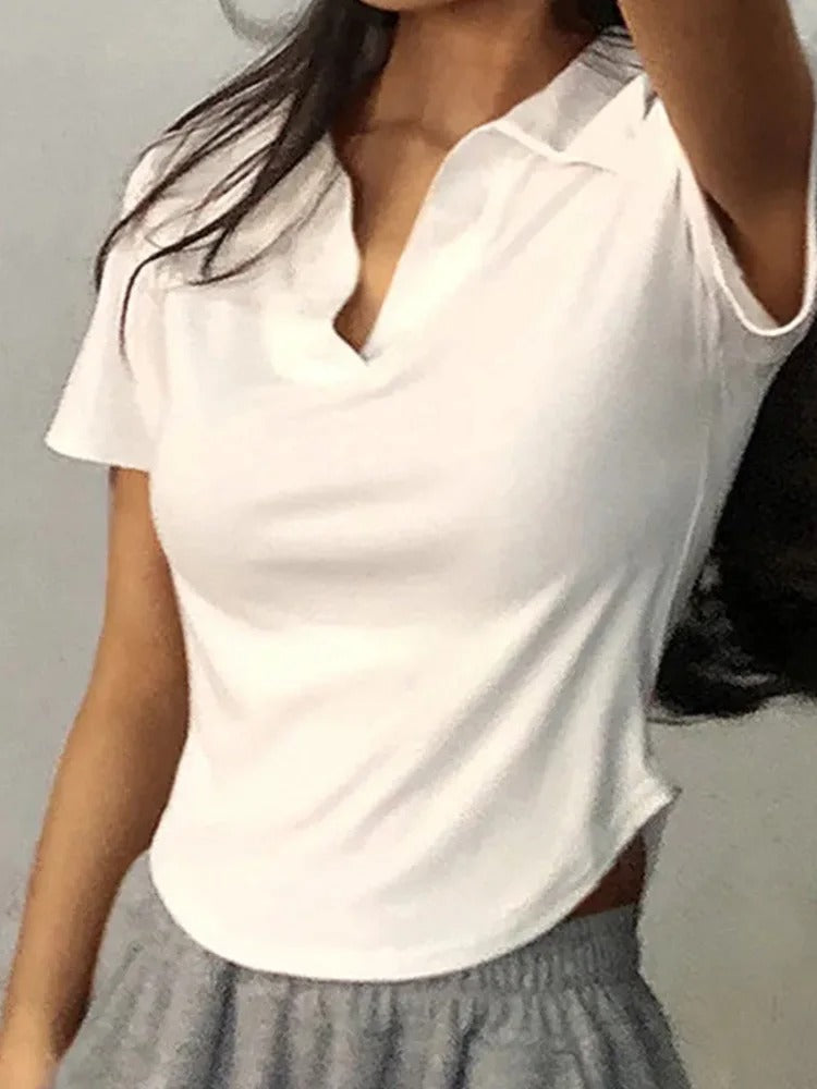 Damen-Top mit V-Ausschnitt und kurzen Ärmeln