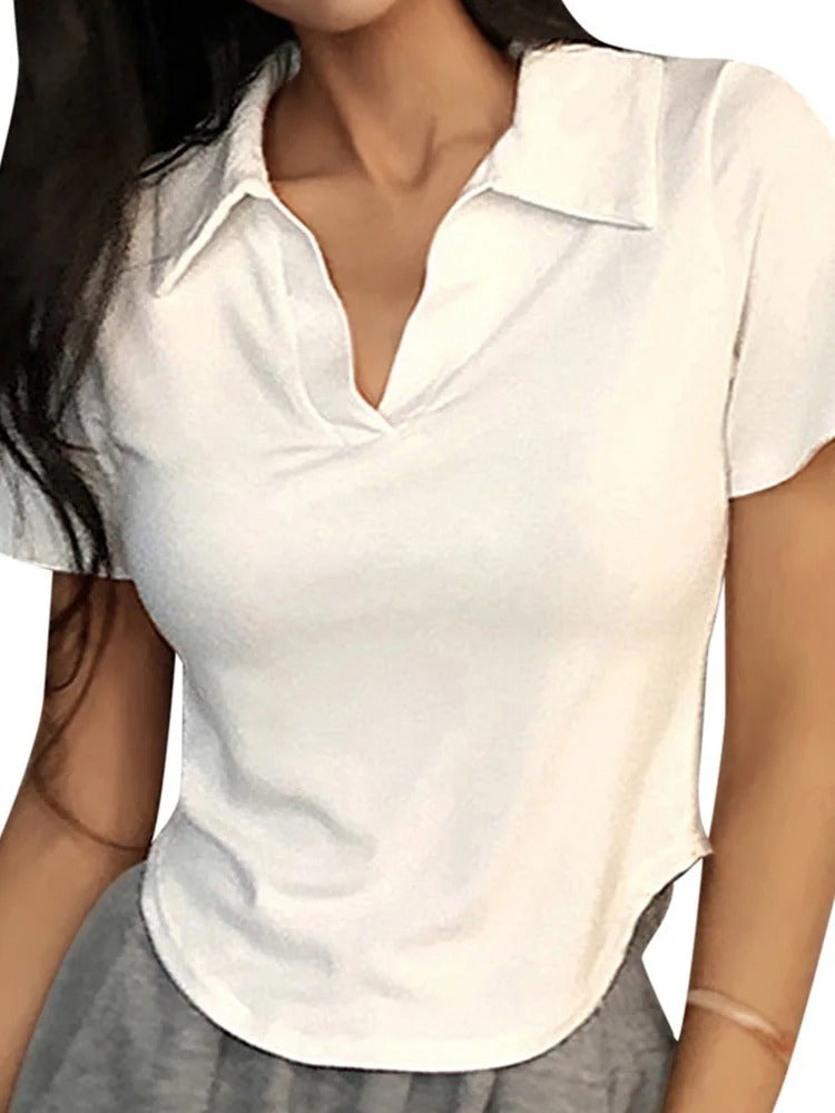 Damen-Top mit V-Ausschnitt und kurzen Ärmeln