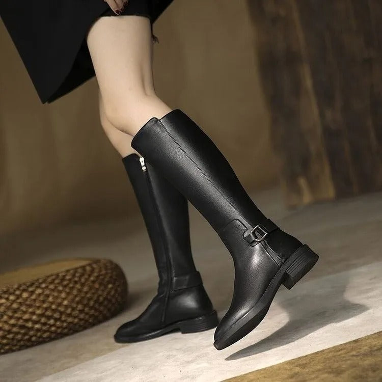 Damen Leder Kniestiefel