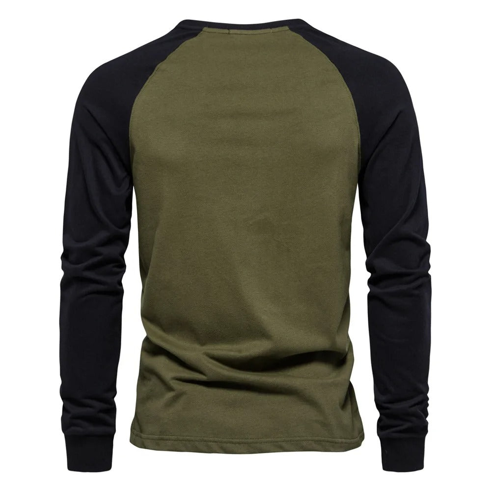 Langärmeliges Patchwork-T-Shirt für Männer