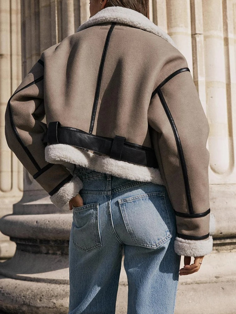 Lederjacke mit Revers für Frauen