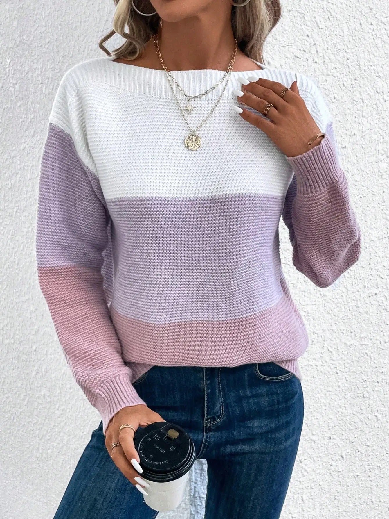 Dreifarbiger Patchwork-Pullover für Frauen