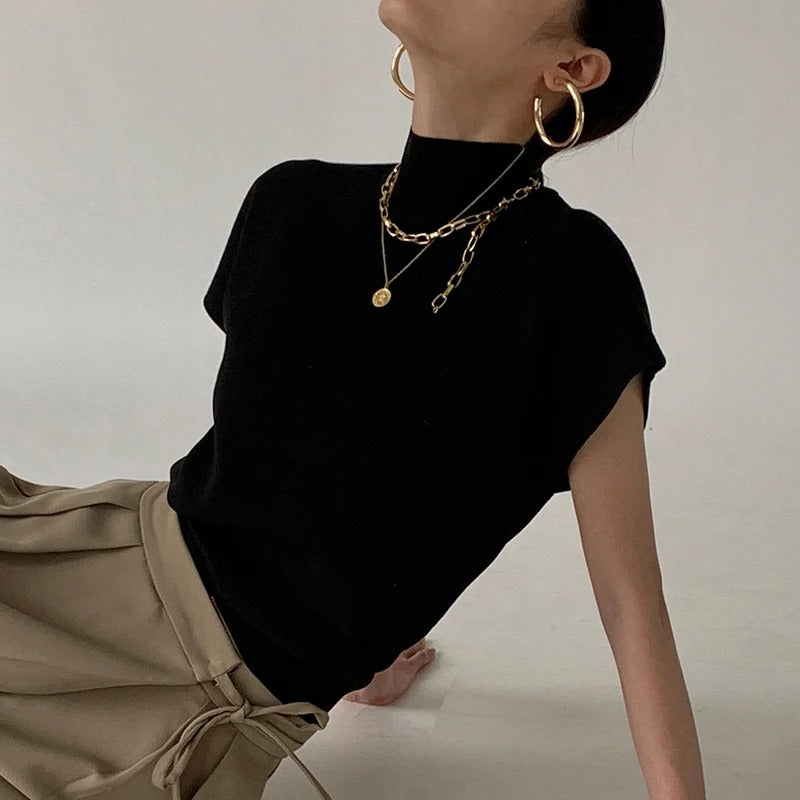 Strickoberteil mit kurzen Ärmeln für Frauen