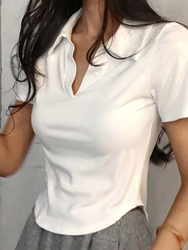 Damen-Top mit V-Ausschnitt und kurzen Ärmeln