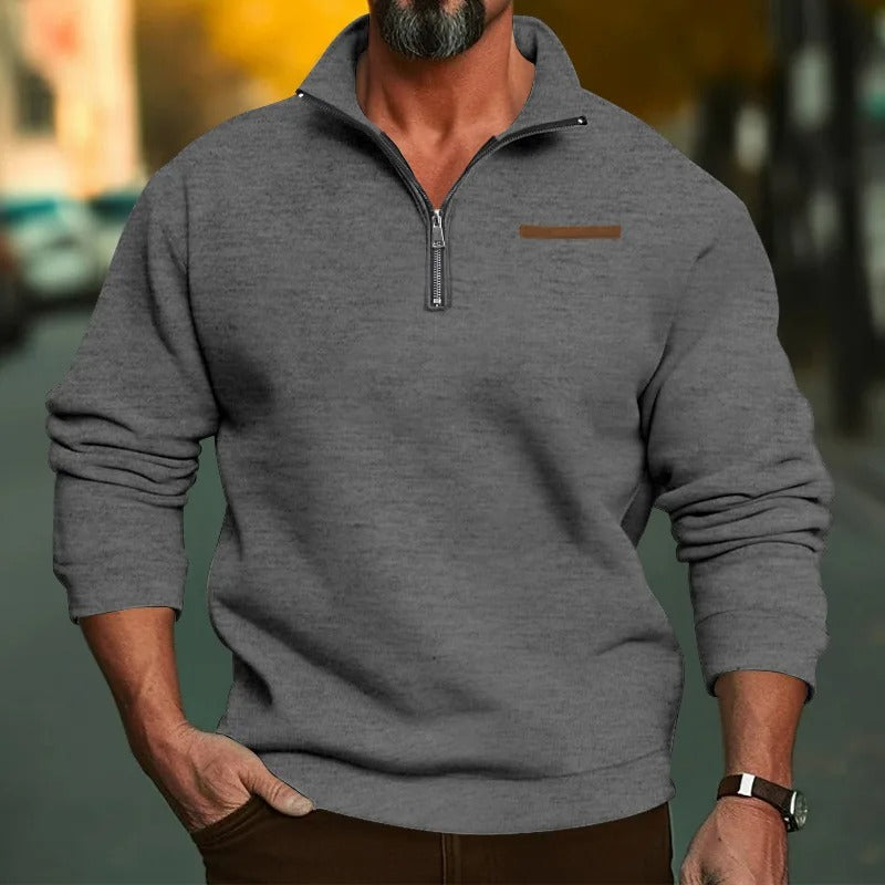 Samt-Herrenpullover mit halblangem Reißverschluss