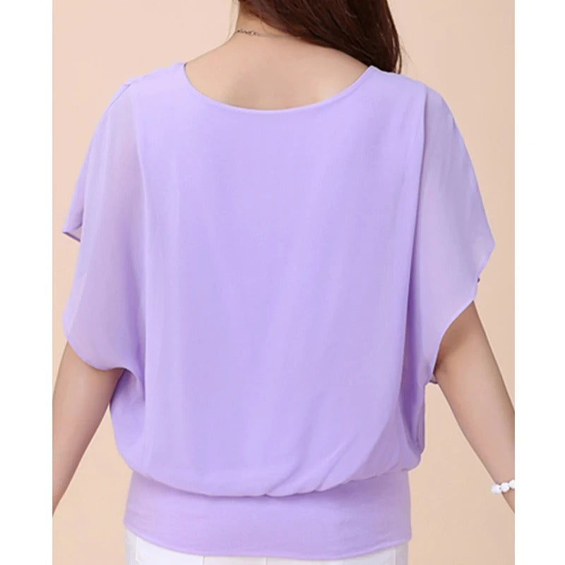 Frauen Rüschenärmel Chiffon Bluse