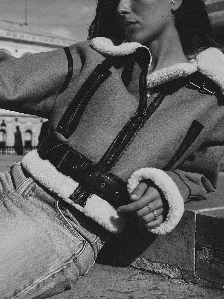 Lederjacke mit Revers für Frauen