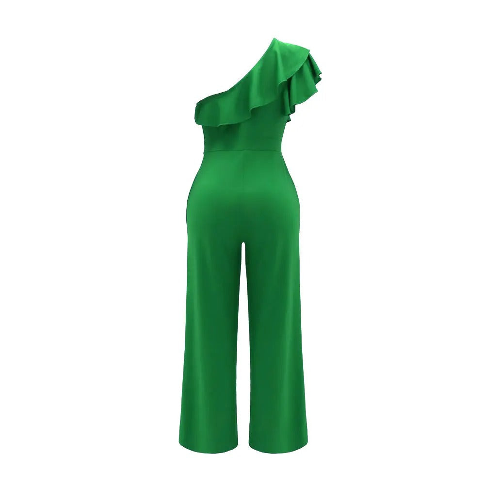 Ein-Schulter-Overall mit Rüschen für Frauen
