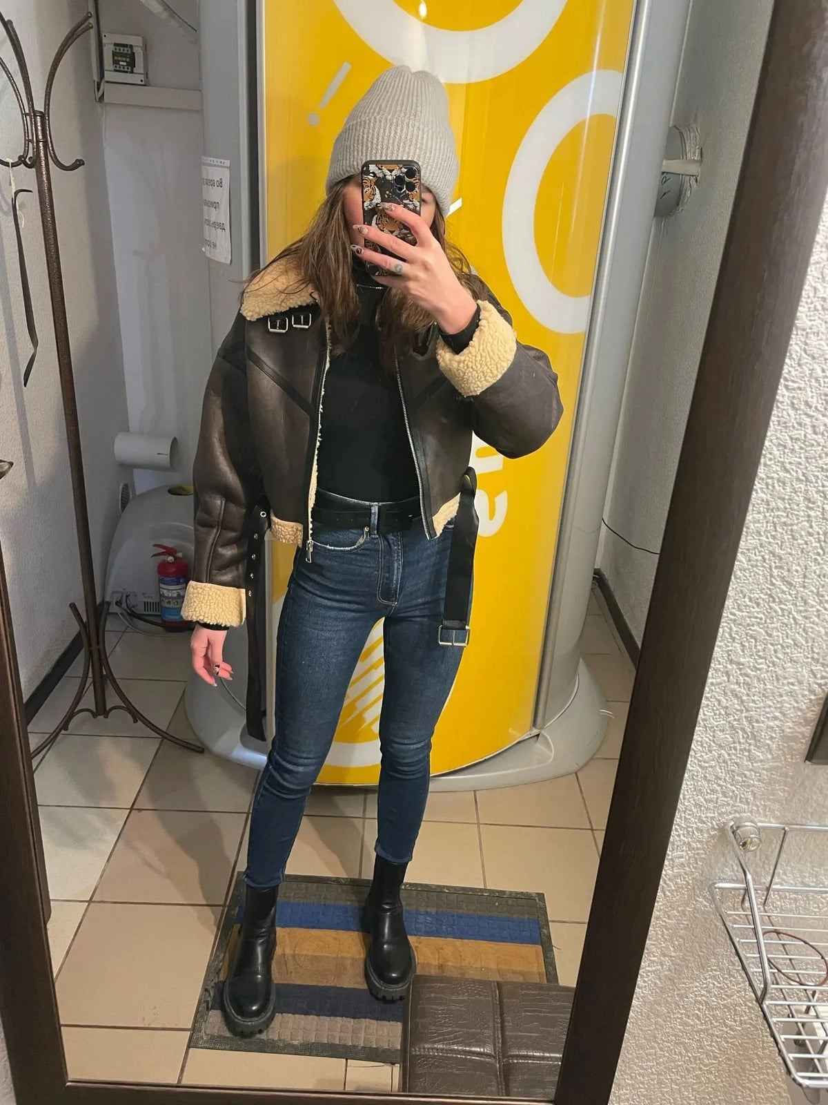 Damenmantel Vintage Gürtel Saum