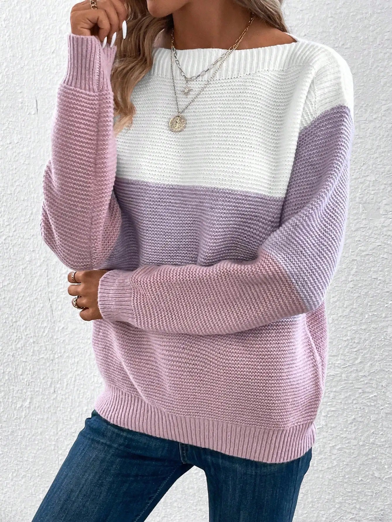 Dreifarbiger Patchwork-Pullover für Frauen