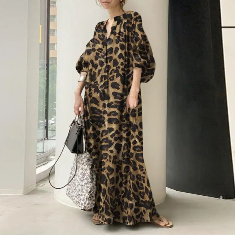 Leopardenmuster Maxikleid für Frauen