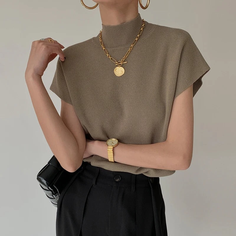 Strickoberteil mit kurzen Ärmeln für Frauen