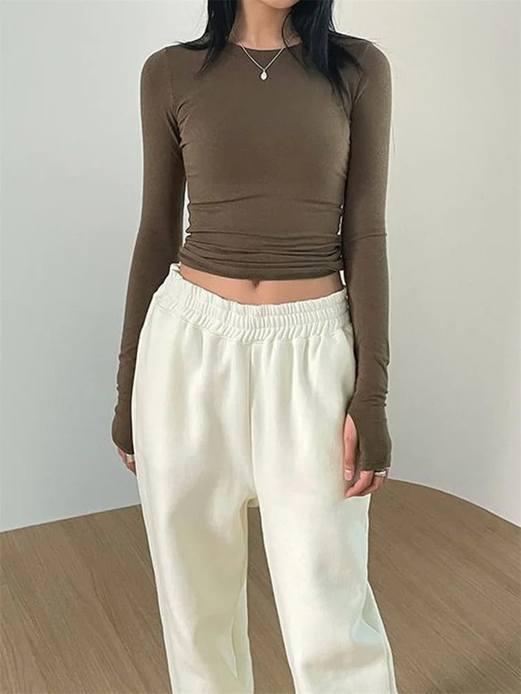 Damen Slim Fit Rundhalsausschnitt Tops