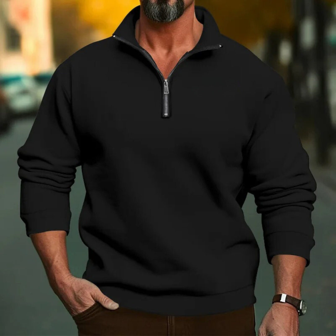 Herren-Sweatshirt mit halbem Reißverschluss und Stehkragen