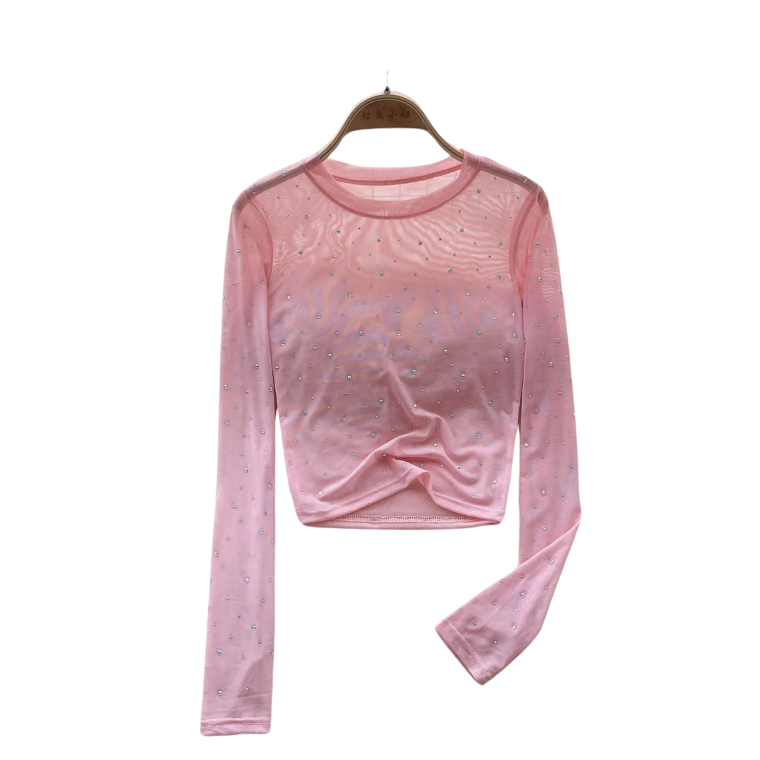 Langärmeliges Damen-Top mit Strassbesatz