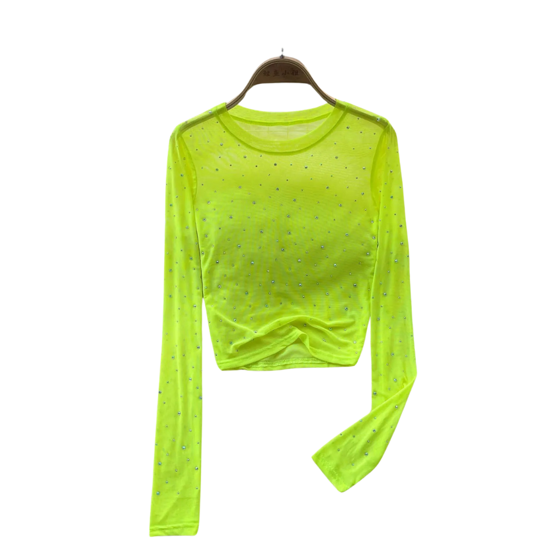 Langärmeliges Damen-Top mit Strassbesatz