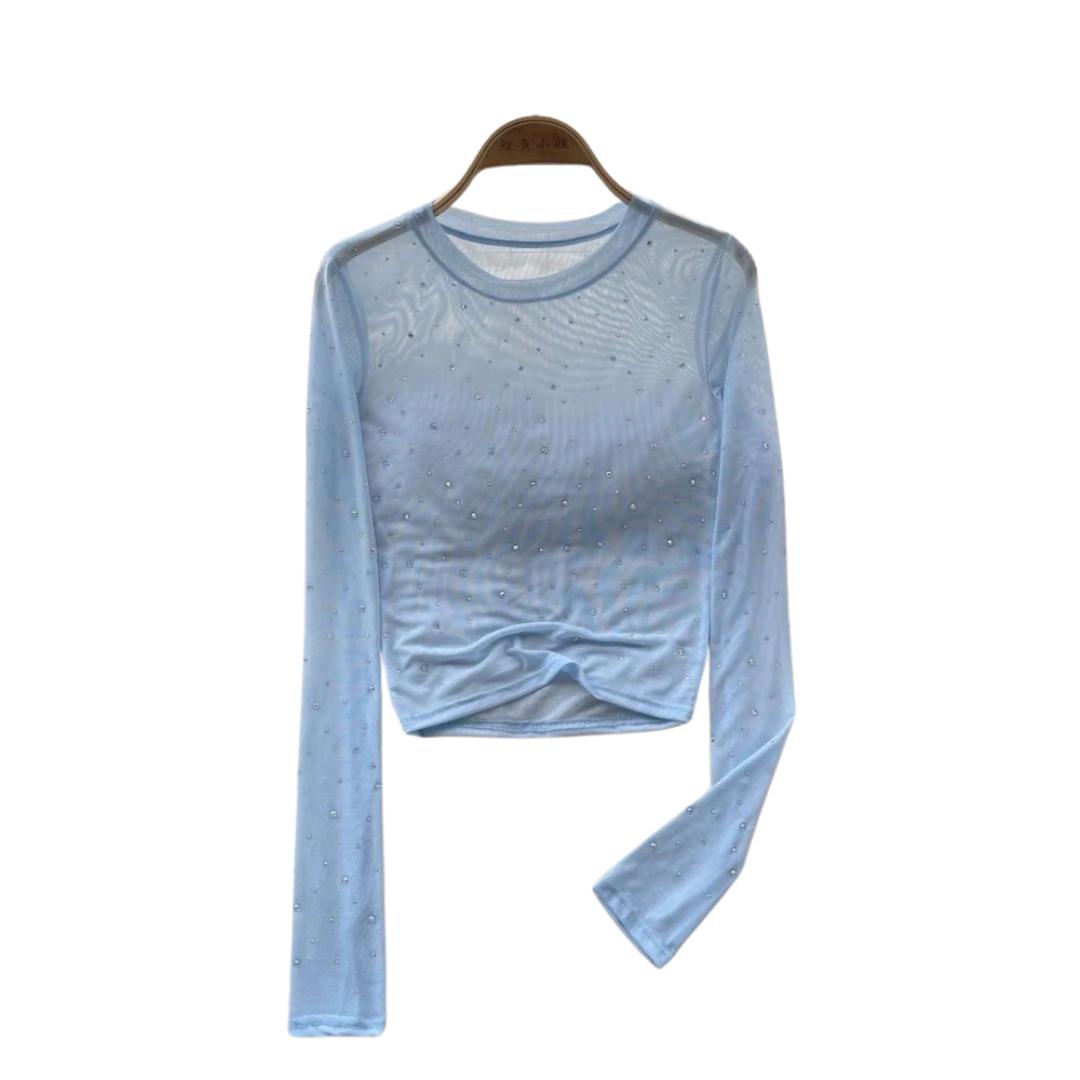 Langärmeliges Damen-Top mit Strassbesatz