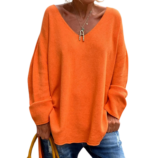Grob gestrickter Pullover mit V-Ausschnitt