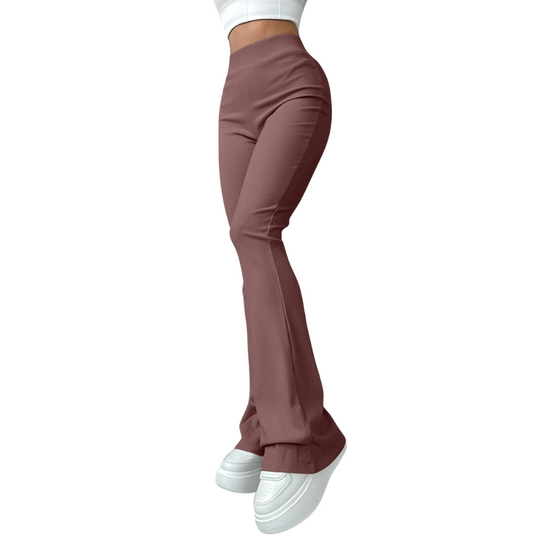 Gerippte Damenhose mit hoher Taille