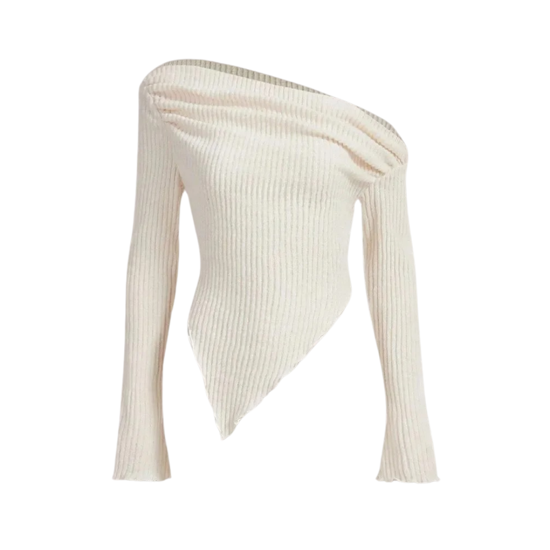 Asymmetrischer Gerippter Freizeitpullover