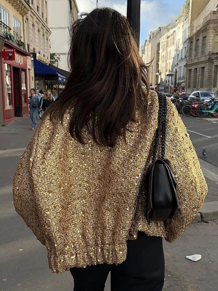 Goldfarbene Paillettenjacke für Frauen