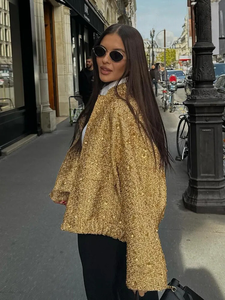 Goldfarbene Paillettenjacke für Frauen