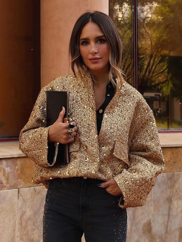 Goldfarbene Paillettenjacke für Frauen