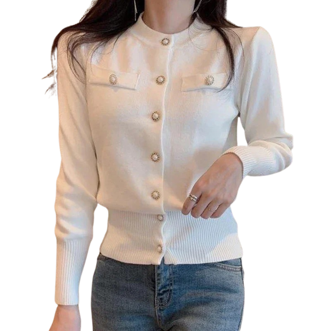 Damenstrickjacke mit einreihiger Knopfleiste