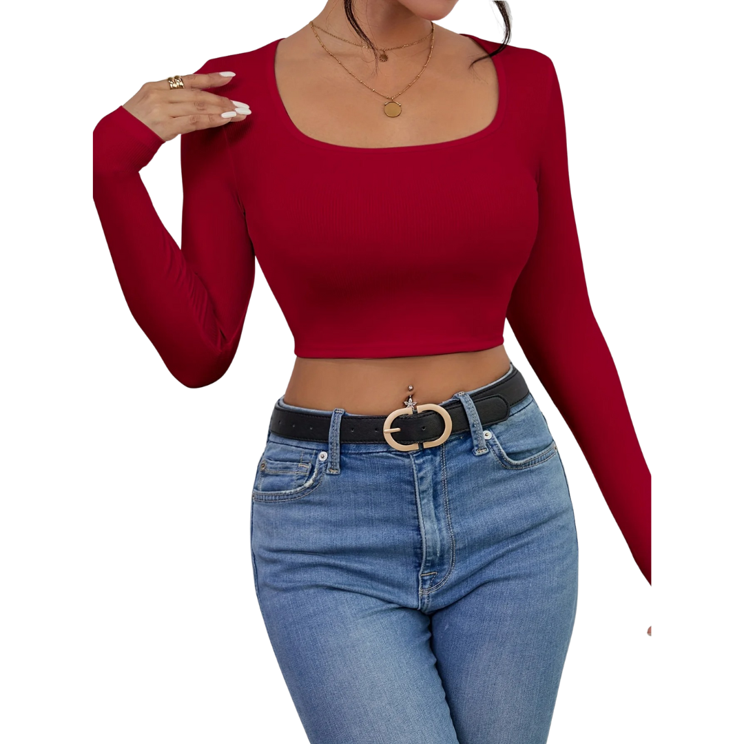 Damen-T-Shirt mit quadratischem Ausschnitt und schmaler Passform