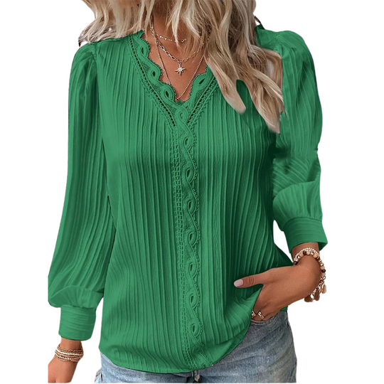 Damen-Shirt mit V-Ausschnitt und Ziernähten