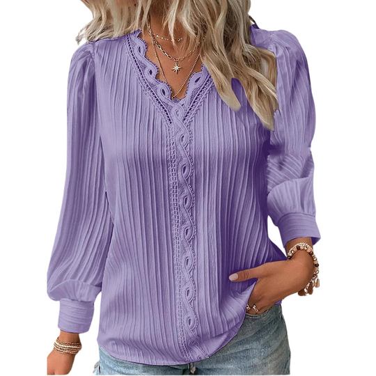 Damen-Shirt mit V-Ausschnitt und Ziernähten