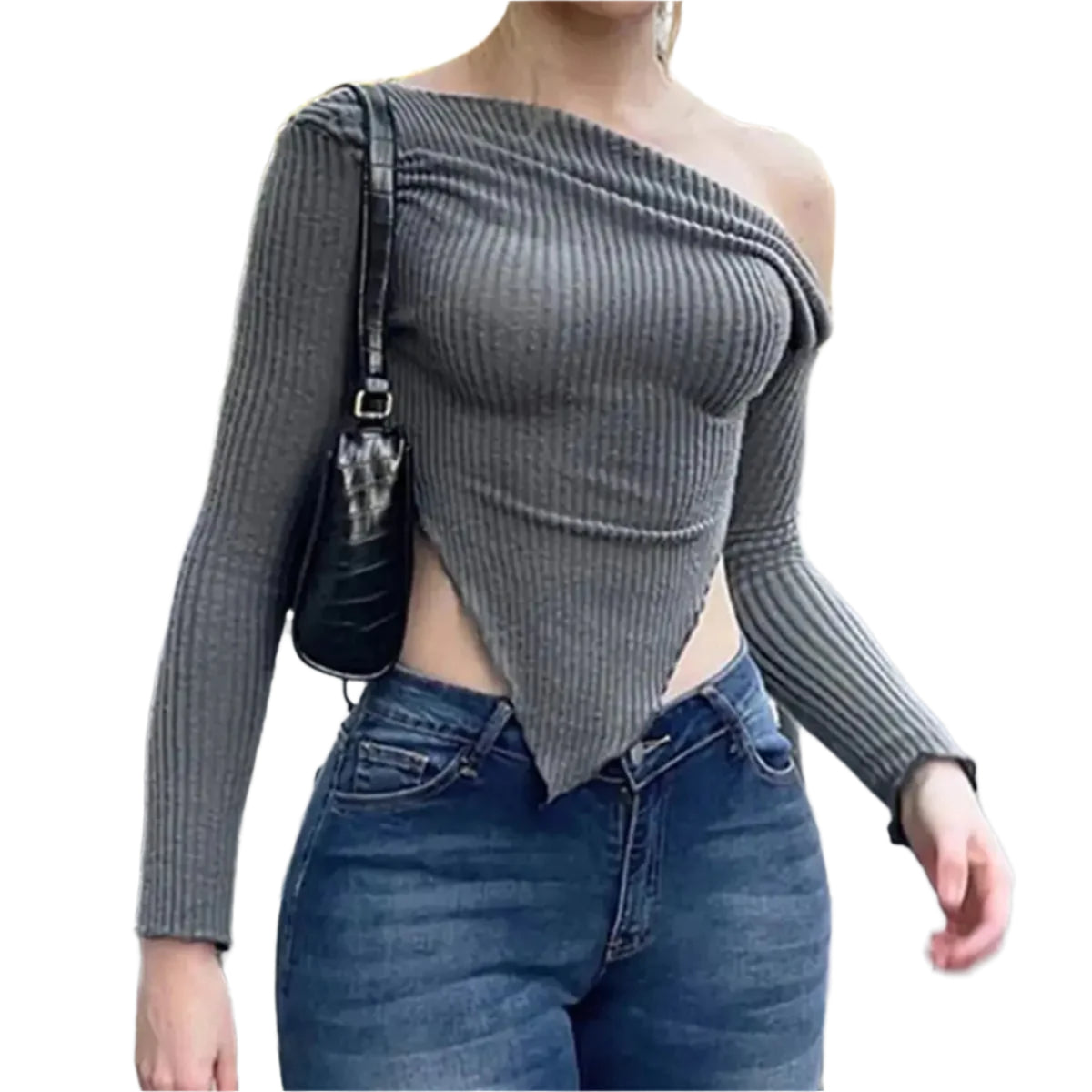 Asymmetrischer Gerippter Freizeitpullover