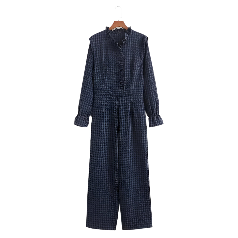 Karierter Damenoverall mit Puffärmeln
