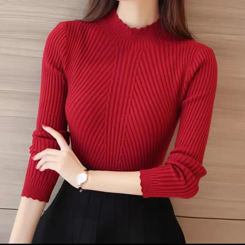 Strickpullover mit Rüschen am Hals