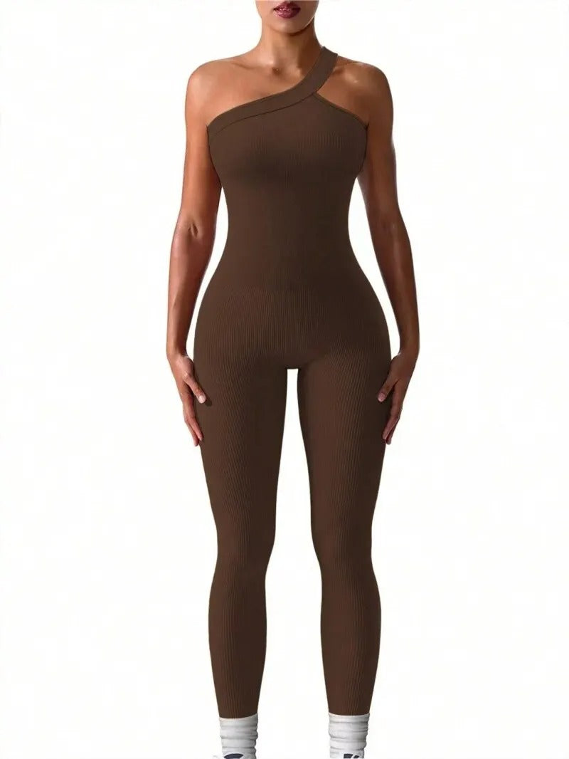 Women's Yoga Jumpsuit Sport Set mit einer Schulter