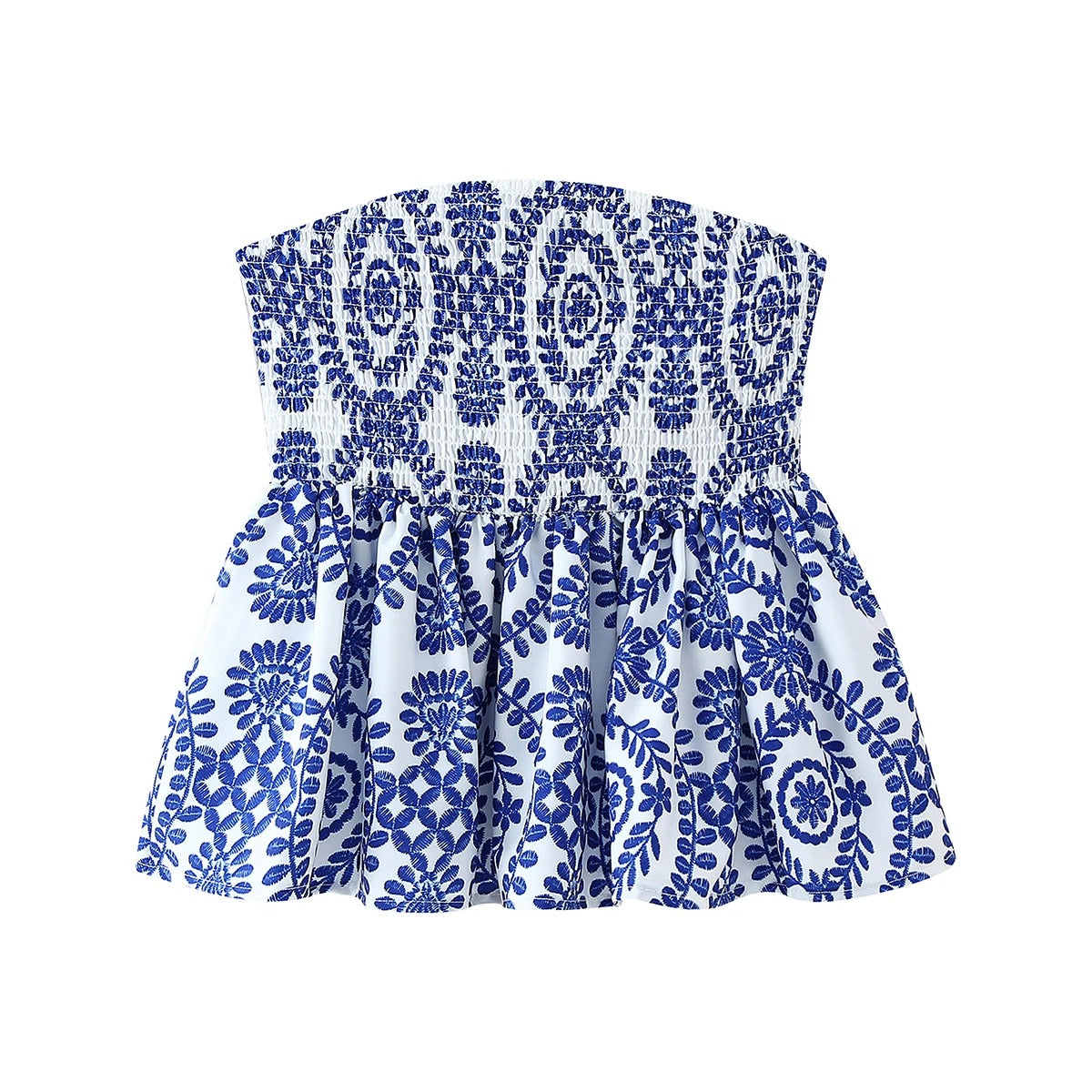 Bauchfreies Oberteil mit Blumenmuster und Rüschen