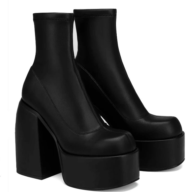 Chunky Heels Lederstiefel für Frauen