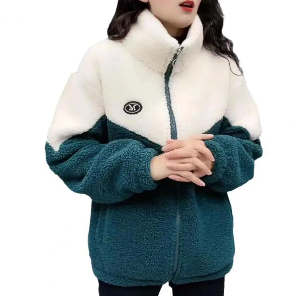 Mit Fleece gefütterte Jacke aus Wolle und Baumwolle für Damen