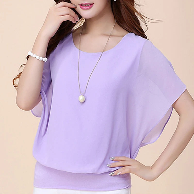 Frauen Rüschenärmel Chiffon Bluse