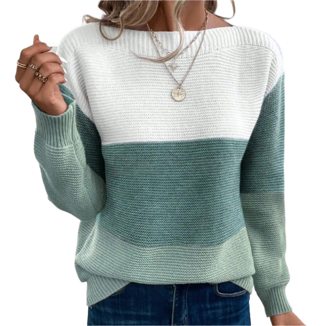 Dreifarbiger Patchwork-Pullover für Frauen