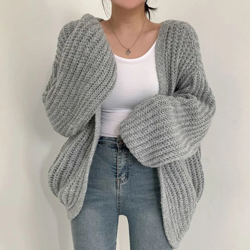 Damen-Strickjacke mit Vintage-Laternenärmeln